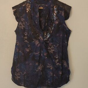 French Connection Y2K Sequin Adorable Night Out Blouse Layering Cap Sleeve Sz 10